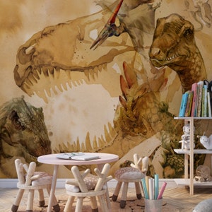 dinosaur wallpaper peel and stick, dinosaur wall mural, dinosaur peel and stick, jurrasic dinosaur wallpaper, temporary wallpaper, vintage