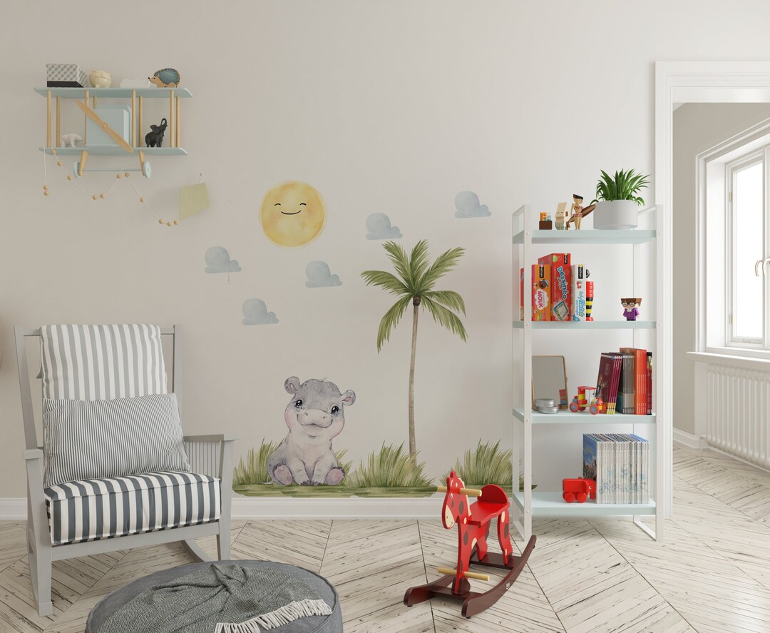 Safari Nursery Decor, Safari Wall Decal, Wall Decal, Hippo Wall Decal