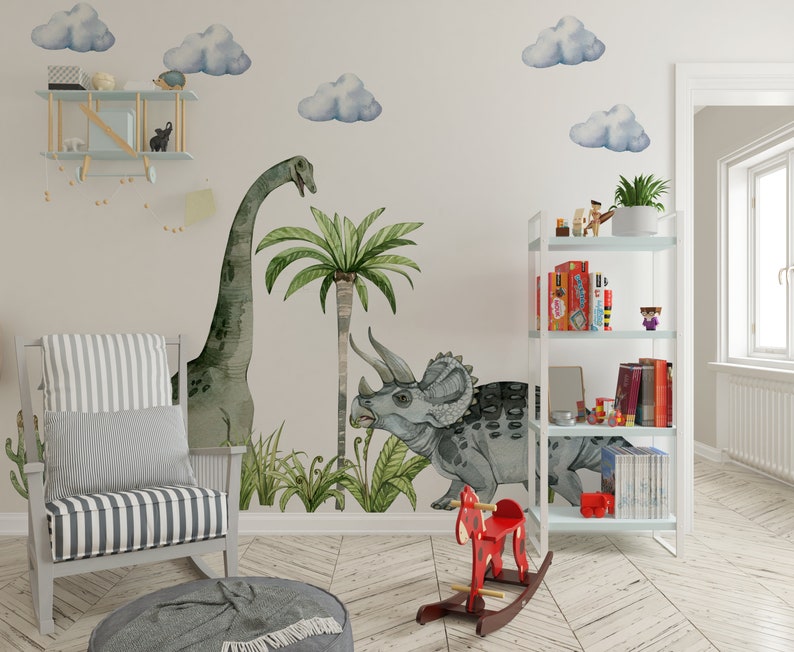 Grand ensemble de stickers muraux dinosaures, stickers muraux dinosaures, Jurassique dans la chambre de garçon, stickers dinosaures, art mural dinosaure, sticker mural enfant, image 8