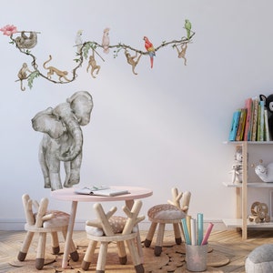 safari nursery decor, elephant wall decals, elephant decor, safari wall decal, nursery wall decals, peel and stick wall decals