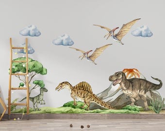 dinosaur wall decal big set, Jurassic in boy room, dinosaur stickers, dinosaur wall art, kids wall sticker, dinosaur decoration,