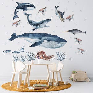 Sea turtle stickers and seal wall decals for an ocean themed teenager's room