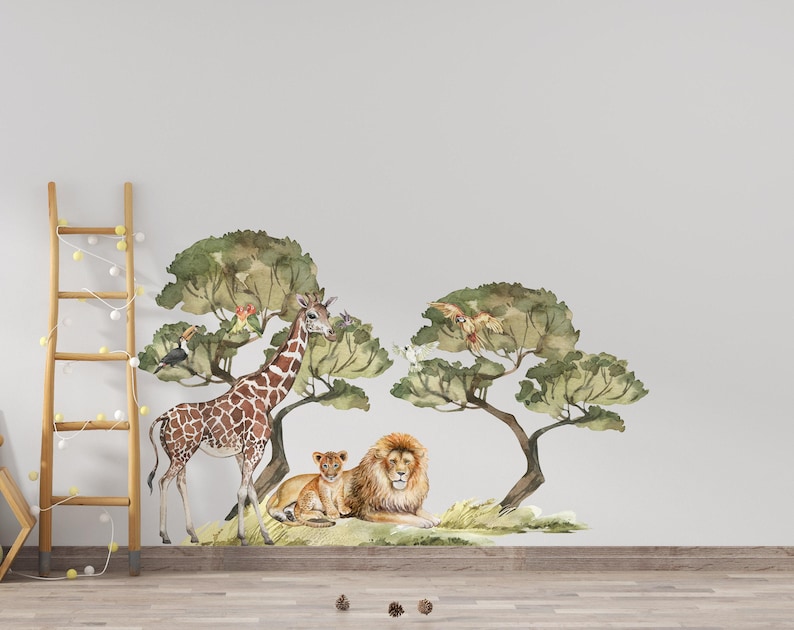 Safari Wall Decal Big Set, savanna Wall decal for kids, safari nursery decor, giraffe wall decal, zebra stickers, tiger sticker lion sticker set one + set two