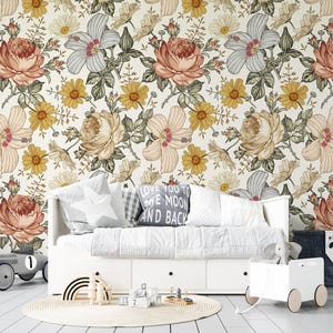 floral wallpaper, boho wallpaper, removable wallpaper, peel stick wallpaper, temporary wallpaper, kids room wallpaper image 5