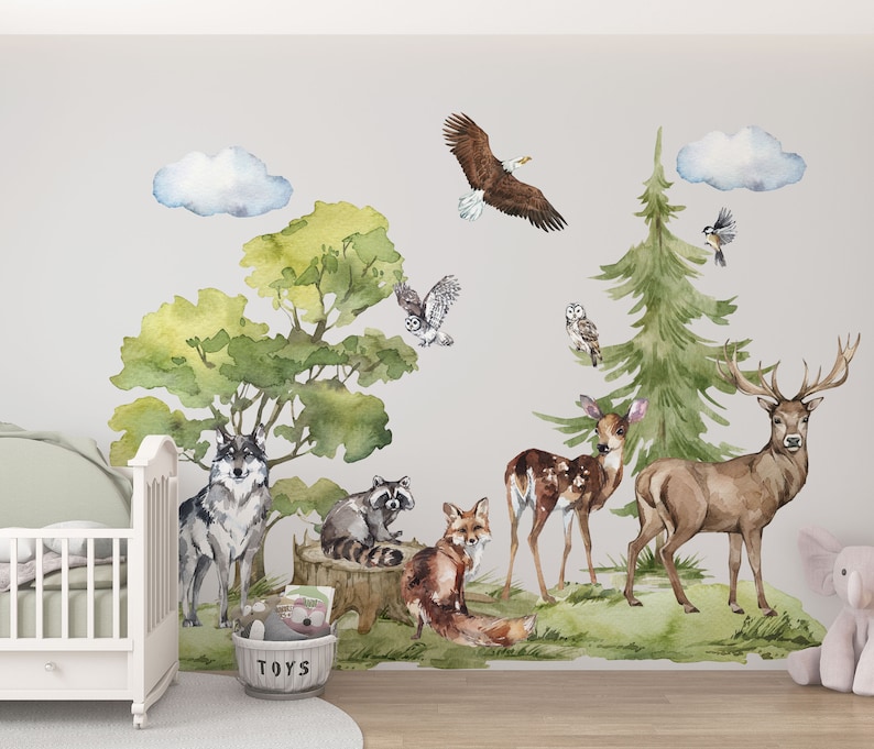 Forest Wall Decals Nursery Decal Woodland Wall Decals Etsy