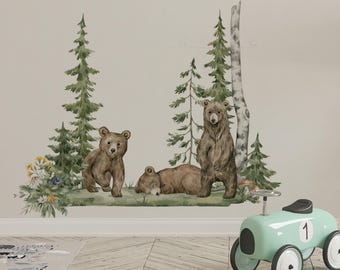 Bear Wall Decals for Nursery | Woodland Animal Stickers | Forest Room Decor