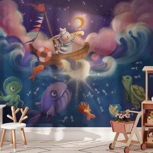 carta da parati fata, carta da parati oceano, decorazione murale fata, carta da parati per bambini, decorazione murale per bambini, carta da parati temporanea, carta da parati magica