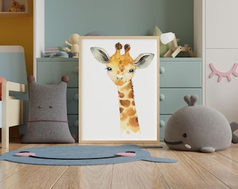 digital giraffe SAFARI  Wall poster for kids, forest nursery prints, nursey poster,  animals poster, kids watercolor prints