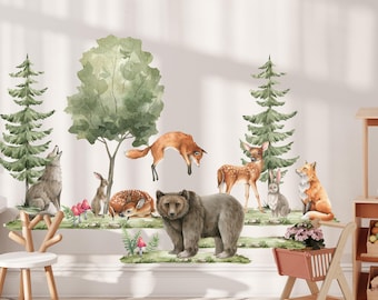woodland nursery wall decals, forest animals wall decals, forest wall stickers, woodland wall decals for nursery room