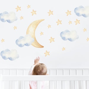 Watercolor Clouds Fabric Wall Decal Set, nursery wall decals, stars wall decals, space wall decals, Nursery Cloud Decor,