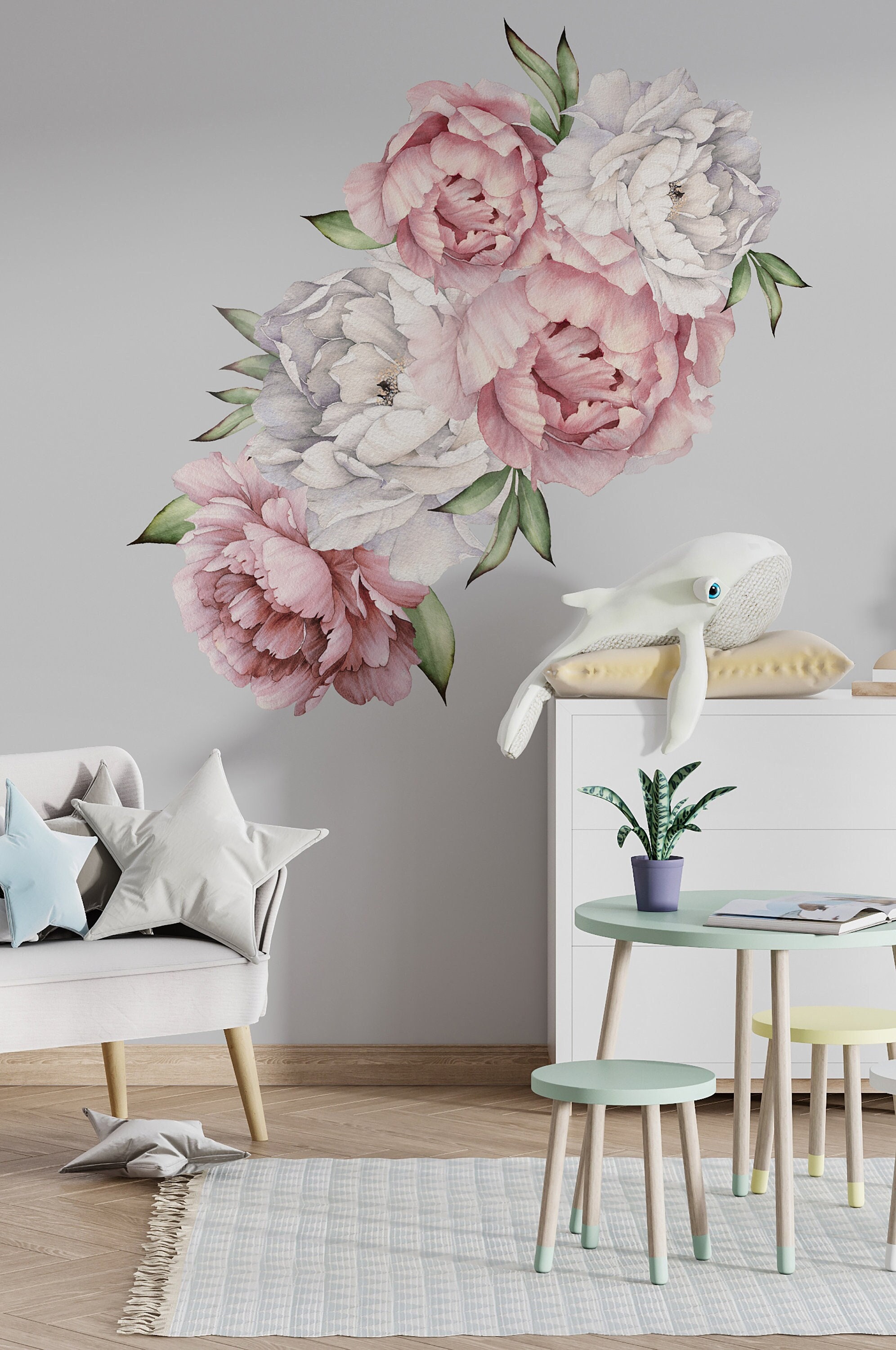 peony sticker, peony flowers wall sticker, flower wall decal,  peonies stickers, peony print, peonies wall decal, pink flower wall decal