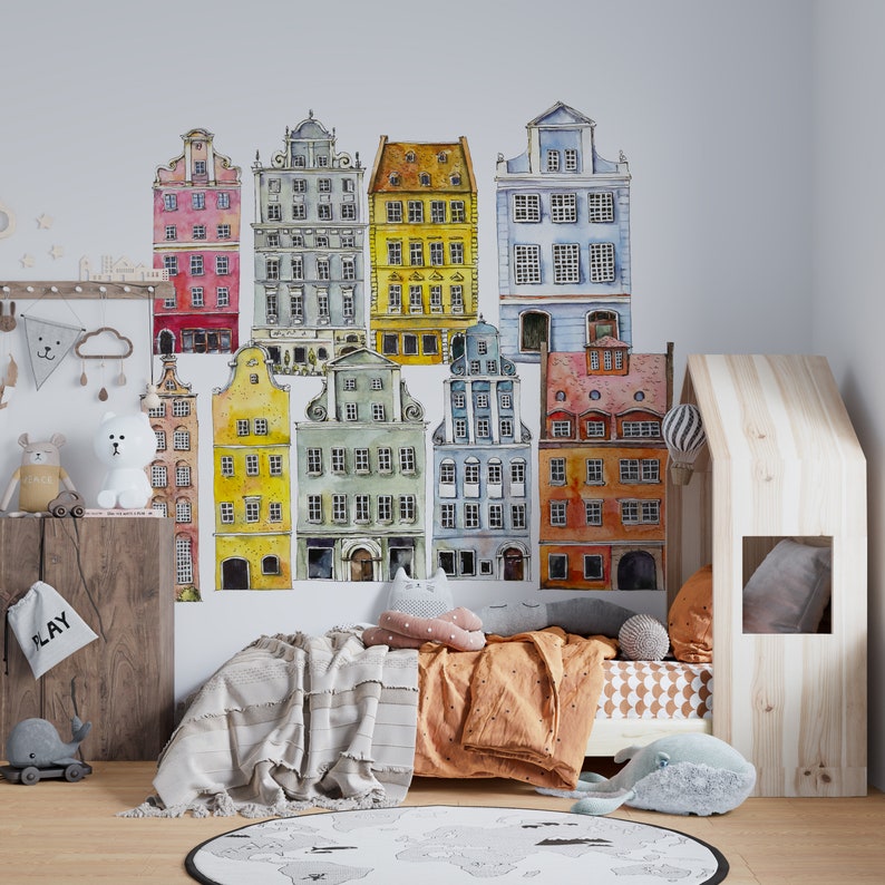 Houses Wall Decals, Building Wall Decals, Small Village Wall Decals ...