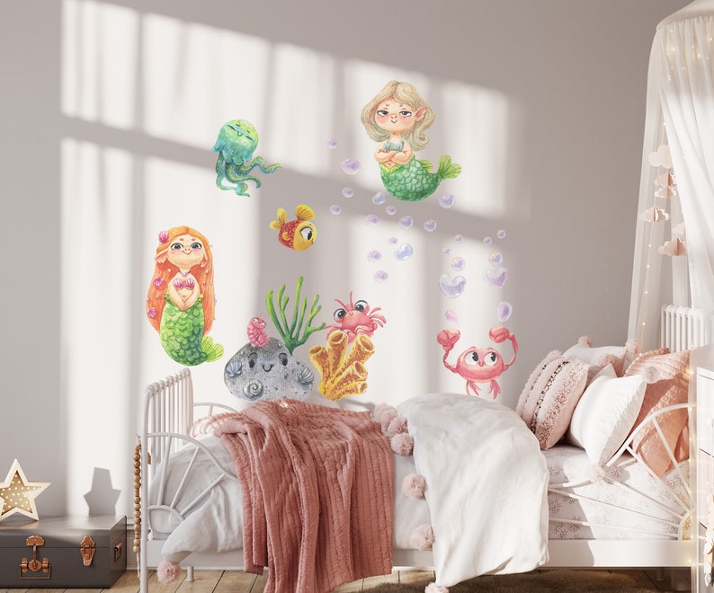 Mermaid Wall Decal, Sea Wall Decal, Nursery Wall Decal Sea World ...