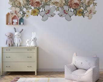 Blumenbordüren-Wandtattoos, botanische Aufkleber fürs Kinderzimmer