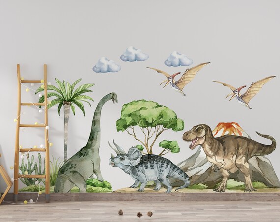 Grand ensemble de décalcomanies murales de dinosaures, autocollants muraux  de dinosaures, jurassique dans la chambre des garçons, autocollants de  dinosaures, art mural de dinosaures, autocollant mural pour enfants, -   France