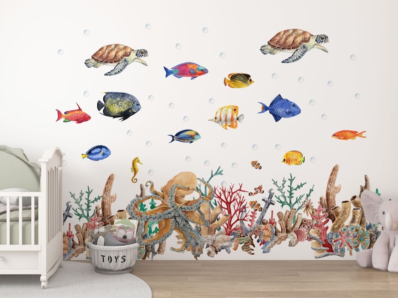 Ocean Wall Decal Under the Sea Wall Decal Sea Animals Wall Etsy