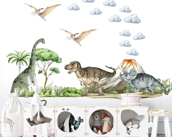 dinosaur wall decal, dinosaur wall stickers, jurassic in boy room