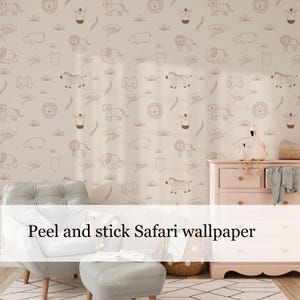 neutral gender safari wallpaper, safari wallpaper peel and stick, simple beige safari wallpaper, nursery wallpaper