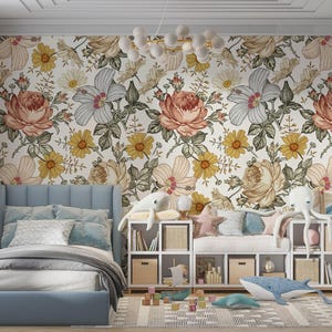 floral wallpaper, boho wallpaper, removable wallpaper, peel stick wallpaper, temporary wallpaper, kids room wallpaper image 4