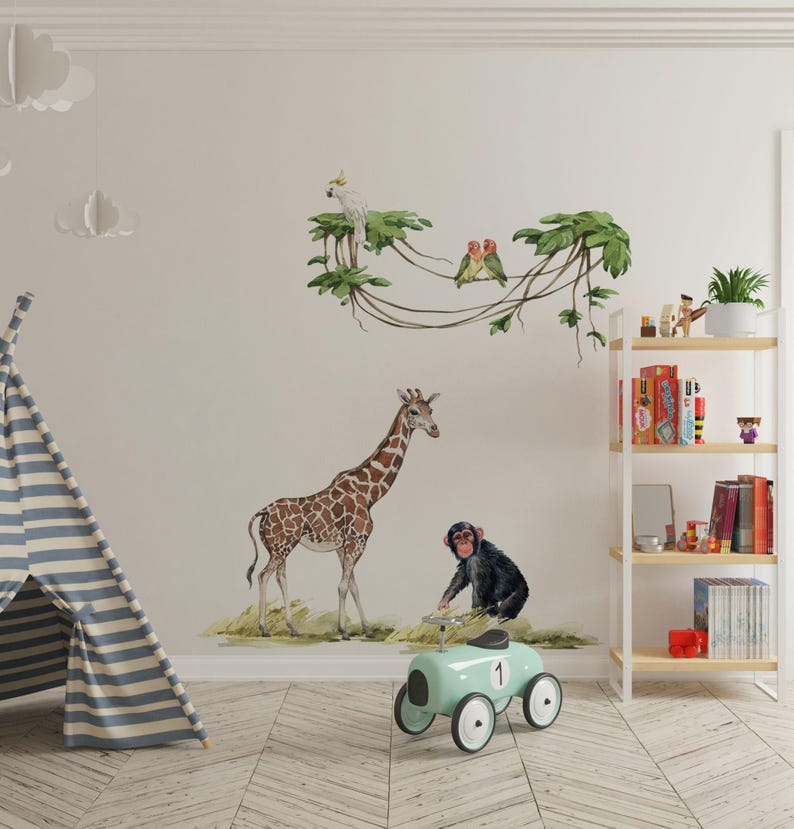 safari nursery decor, safari wall stickers, safari wall decal, safari decal, jungle wall stickers, wall decal kids, giraffe wall decal image 3