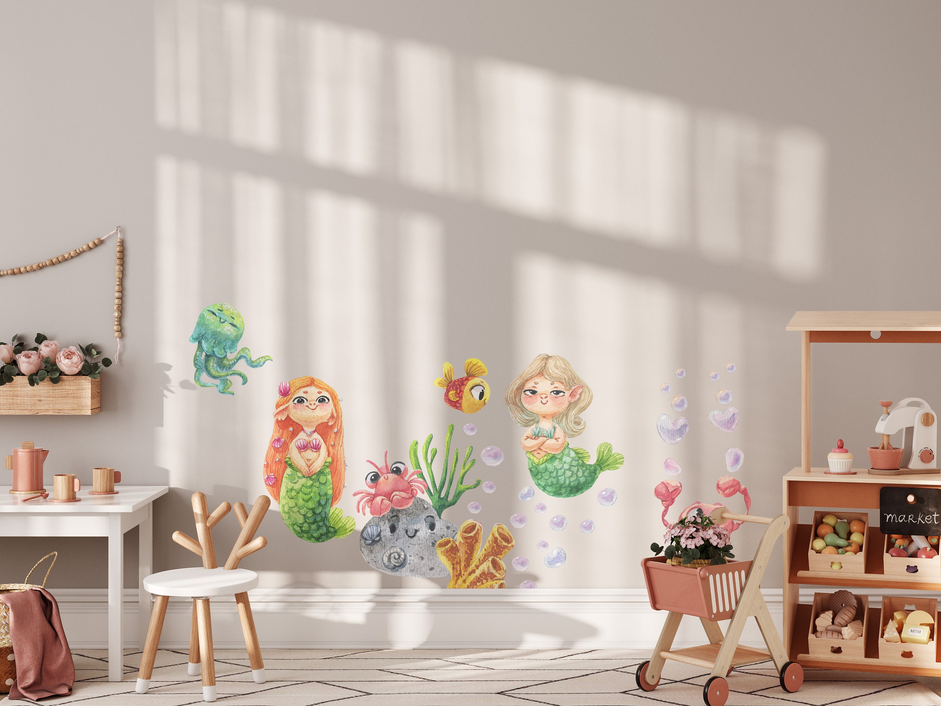 Mermaid Wall Decal, Sea Wall Decal, Nursery Wall Decal Sea World ...
