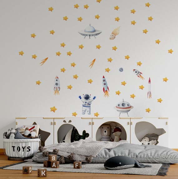 Decalcomania da muro spaziale per la stanza della scuola materna  Decalcomania da muro spaziale tema spaziale