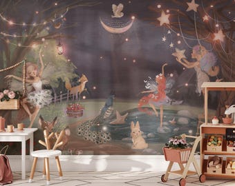 fairy wallpaper girls room wallpaper enchanted forest wallpaper for nursery room fairy tale wallpaper for kids room