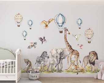 safari wall stickers, safari wall decal, jungle wall decal, safari nursery decor, giraffe wall decal, zebra stickers,