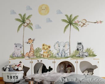 safari nursery decor, safari wall decal, nursery wall decals, peel and stick wall decals nursery room decor