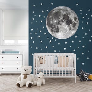 Moon and Stars wall decals, space wall stickers, moon and stars kids room wall decals,