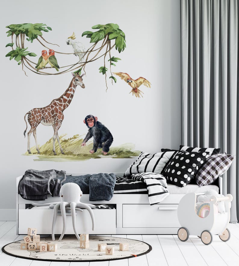 safari nursery decor, safari wall stickers, safari wall decal, safari decal, jungle wall stickers, wall decal kids, giraffe wall decal image 9