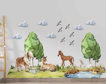 horse wall decal, farm animal decals, farm wall decal, baby horse decals nursery, farm animal wall stickers, wall decal horse, farm animal