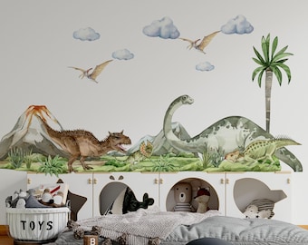 dinosaur wall decal big set, Jurassic in boy room, dinosaur stickers, dinosaur wall art, kids wall sticker, dinosaur decoration,