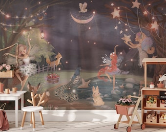 fairy wallpaper,  fairy wall decor, nursery wallpaper, nursery wall decor, temporary wallpaper,  fairy garden wallpaper