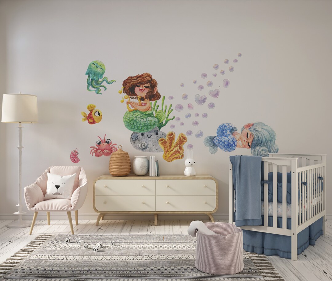 Mermaid Wall Decal, Sea Wall Decal, Nursery Wall Decal Sea World ...