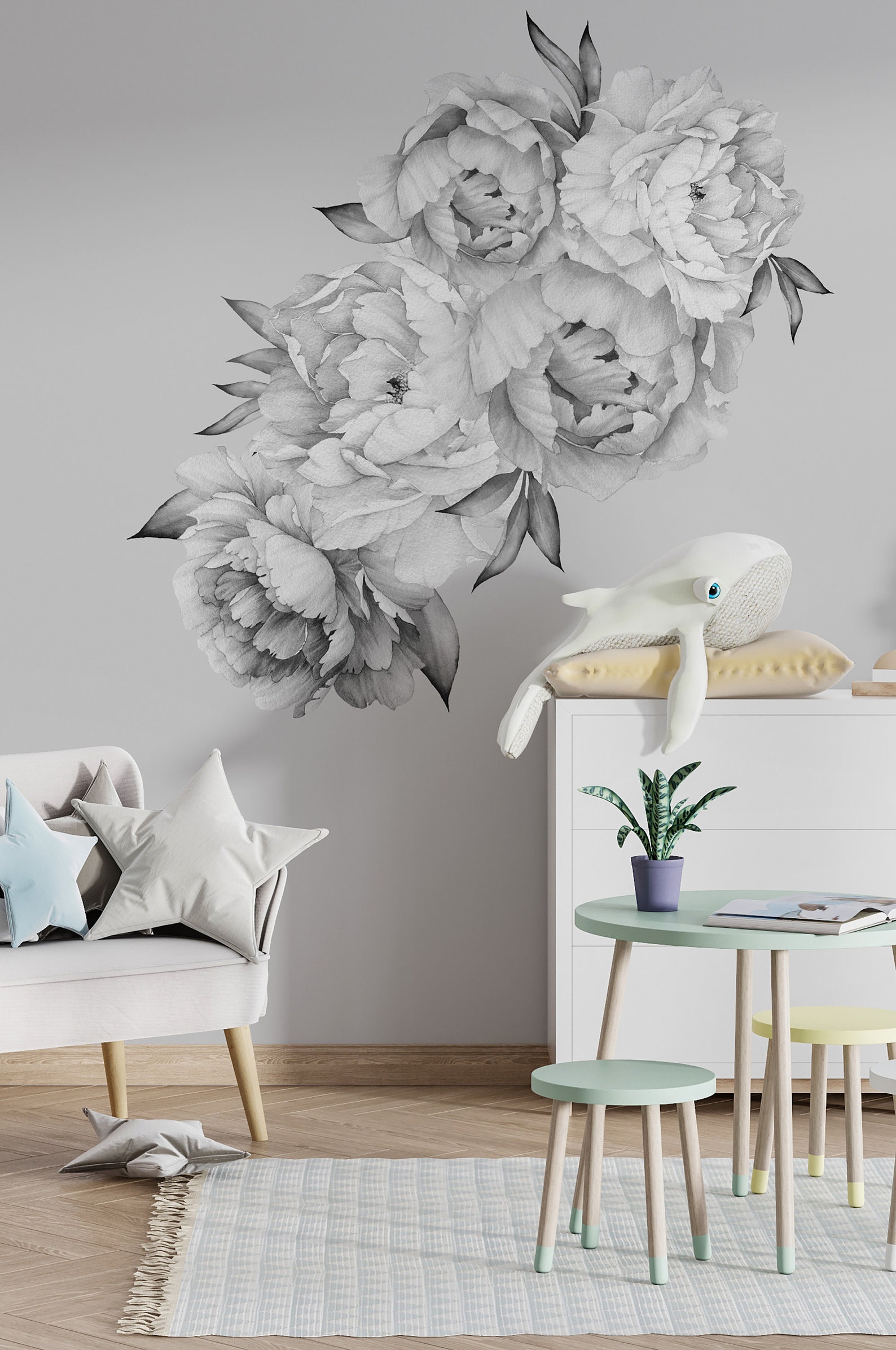 Peony Sticker, Peony Flowers Wall Sticker, Flower Wall Decal, Peonies ...