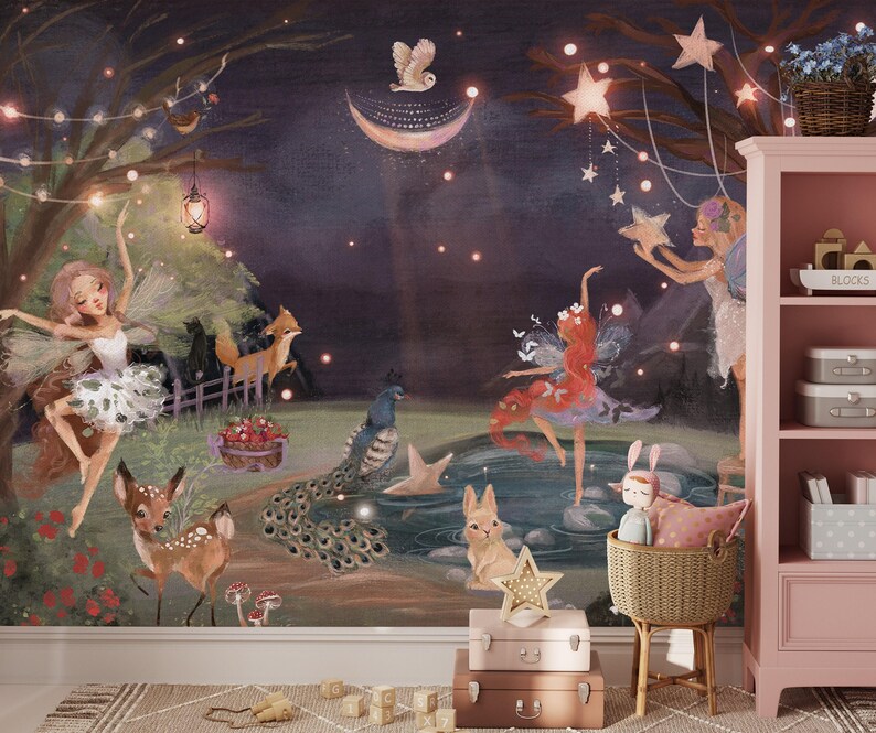 fairy wallpaper, fairy wall decor, nursery wallpaper, nursery wall decor, temporary wallpaper, fairy garden wallpaper image 3