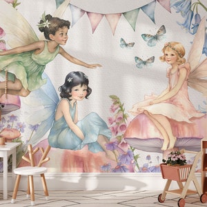 carta da parati fatata, decorazione da parete fatata, carta da parati per cameretta dei bambini, decorazione da parete per cameretta dei bambini, carta da parati temporanea, carta da parati da giardino fatato