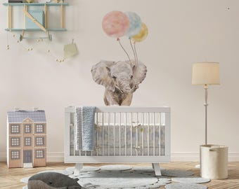 Elefantenbaby-Aufkleber, Safari-Tier-Aufkleber, Elefanten-Wandtattoos, Elefanten-Wandtattoos mit Heißluftballons