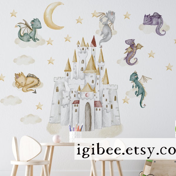 dragon nursery decals, Baby Room Wall,  dragon nursery, cute dragon decal, wall decal kids, Kids Wall Stickers