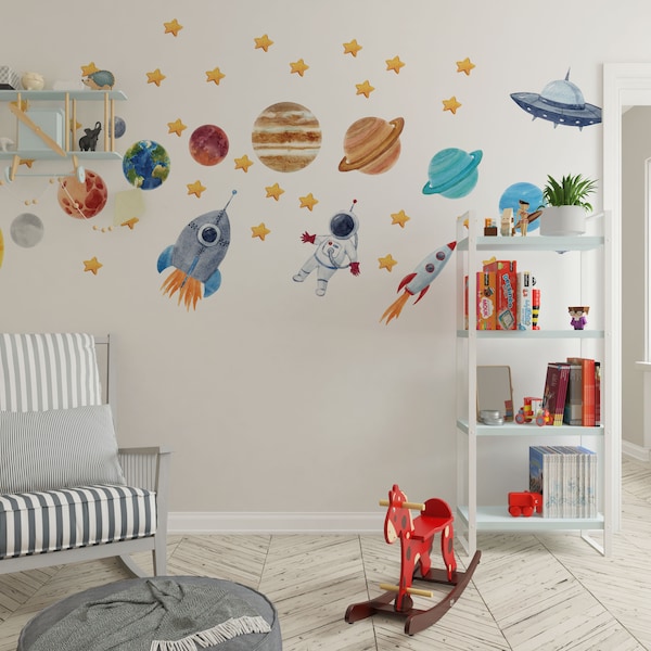 space wall decal for nursery room Space Wall Decal space theme nursery wall decals space wall stickers Nursery space Decals, Planet Decals