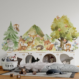 woodland nursery wall decals, forest nursery decal, animals wall decals, cute forest animals, forest wall decals, nursery decal, image 1