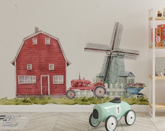 farm nursery decor, farm wall decals, nursery wall decals, farm animal nursery, tractor wall decals, barn wall decal,