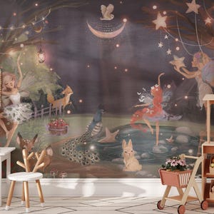 fairy wallpaper,  fairy wall decor, nursery wallpaper, nursery wall decor, temporary wallpaper,  fairy garden wallpaper