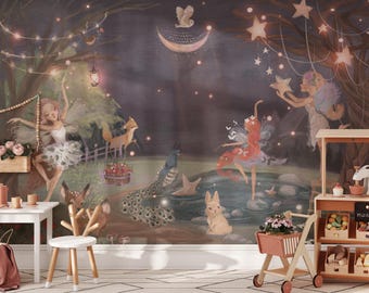 fairy wallpaper,  fairy wall decor, nursery wallpaper, nursery wall decor, temporary wallpaper,  fairy garden wallpaper