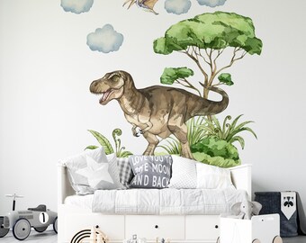 dinosaur wall decal big set, jurassic in boy room, dinosaur stickers, dinosaur wall art, kids wall sticker, dinosaur decoration,