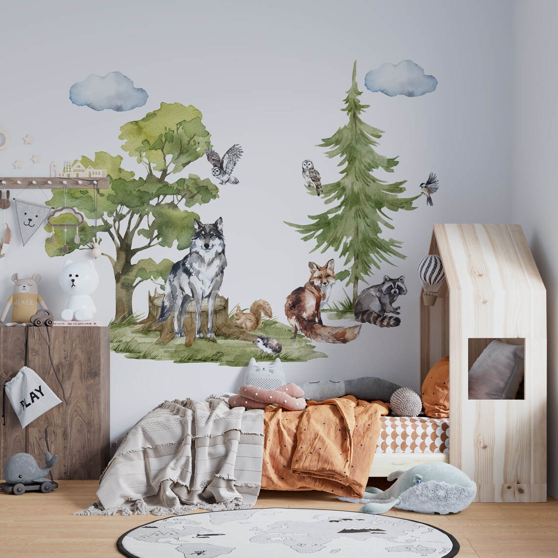 Forest Animals Wall Decal for Kids Room, Woodland Wall Decal, Wolf Wall ...