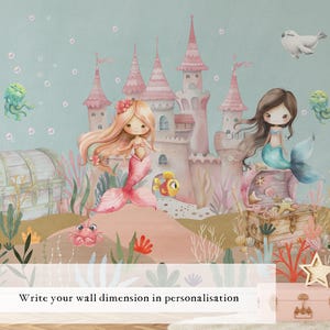 Mermaid Wallpaper for Girls Room, Self Adhesive Kids Wall Mural, Under the Sea Peel and Stick Wallpaper
