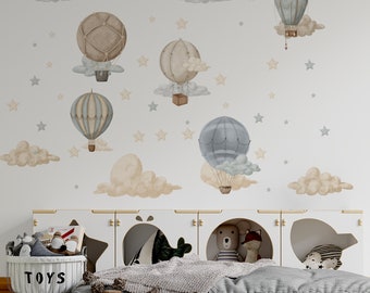 Air balloon sticker for Nursery / nursery wall decals / Hot Air Balloon decals / Moon and stars wall decals