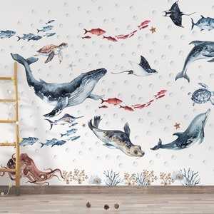 Ocean Animals Wall Decal Nursery, ocean wall decal, sea animals wall sticker, Dolphin wall decal, sea wall decals
